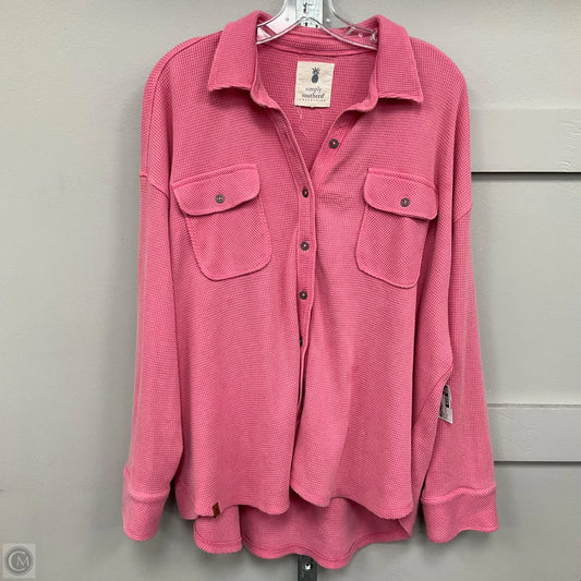 Jacket Shirt By Simply Southern In Pink, Size: L