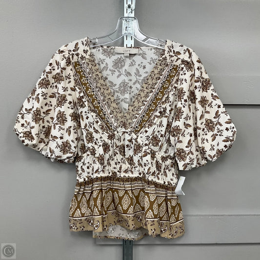 Top Short Sleeve By Loft In Tan & White, Size: M