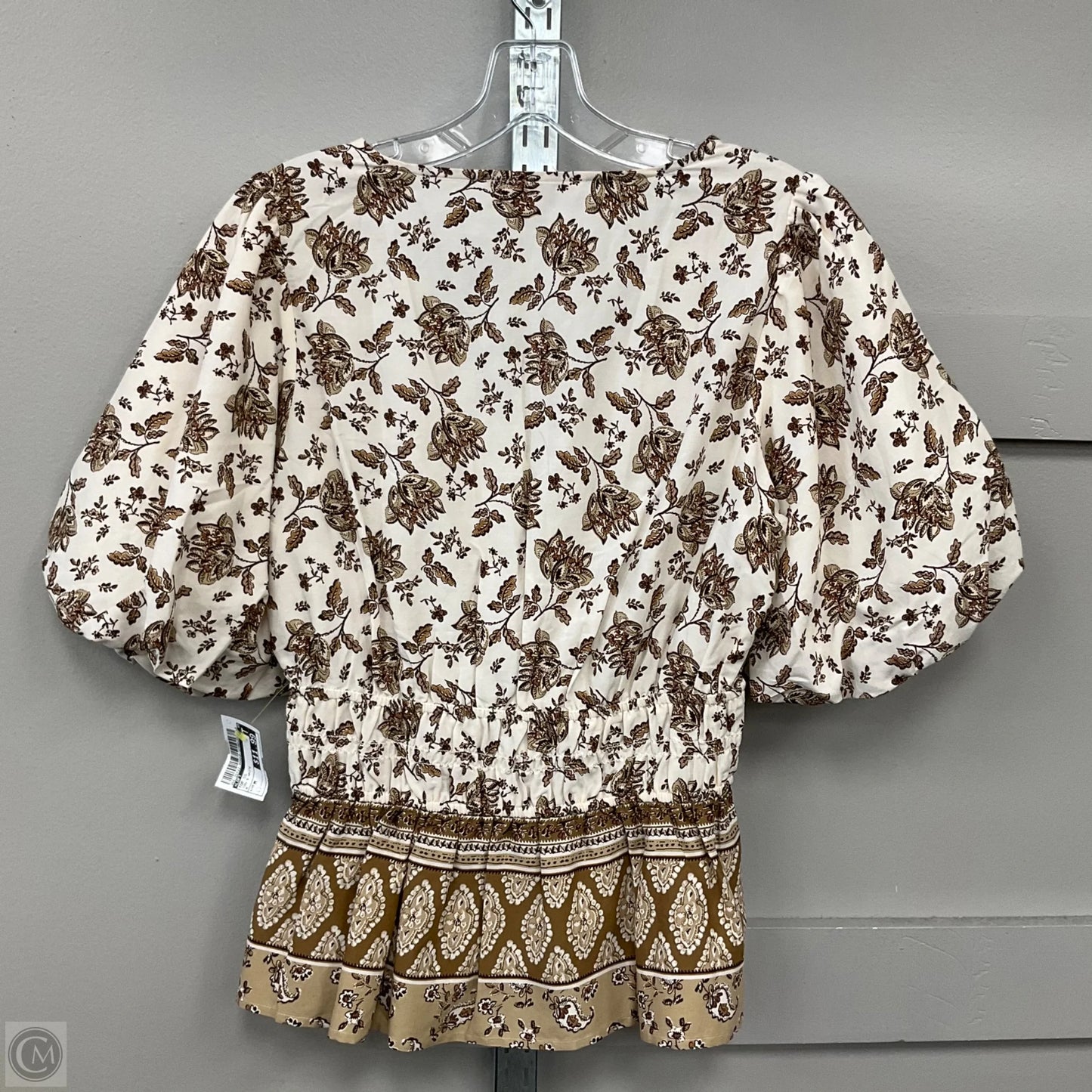 Top Short Sleeve By Loft In Tan & White, Size: M