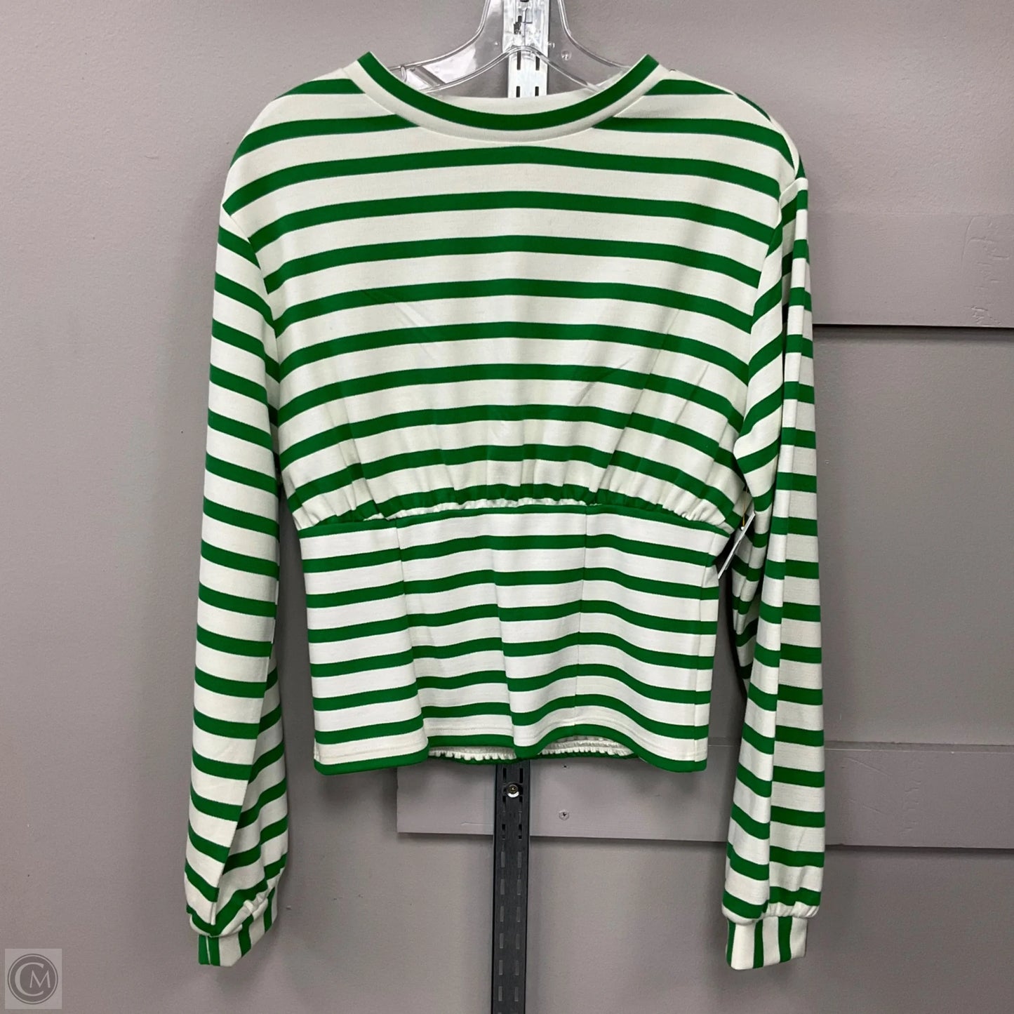 Top Long Sleeve By Maeve In Green & White, Size: S