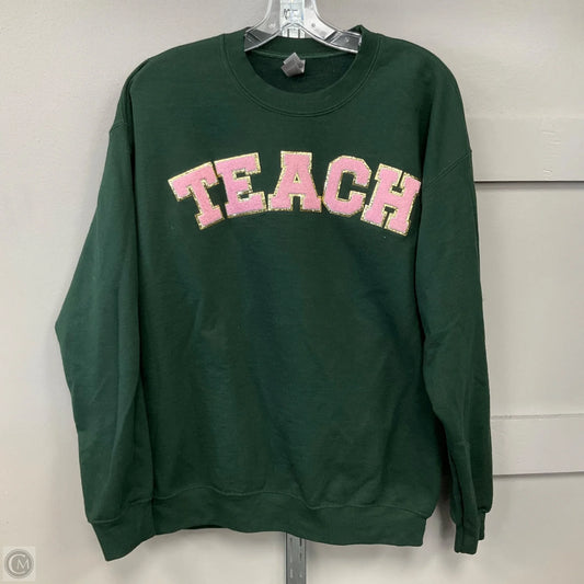 Teacher Sweatshirt Crewneck By Gildan In Green, Size: L