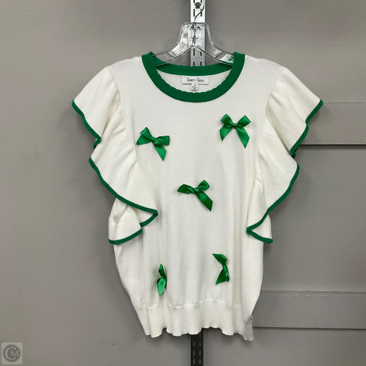 Sweater Short Sleeve By Clothes Mentor In Green & White, Size: M