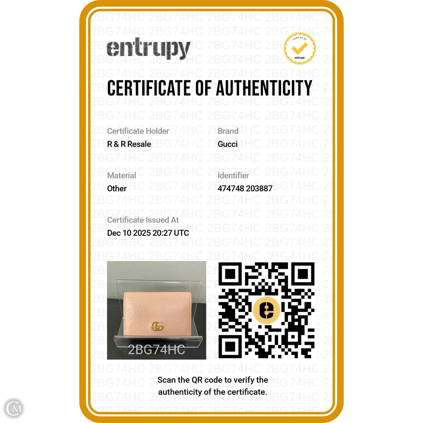 Id/card Holder Luxury Designer By Gucci, Size: Small