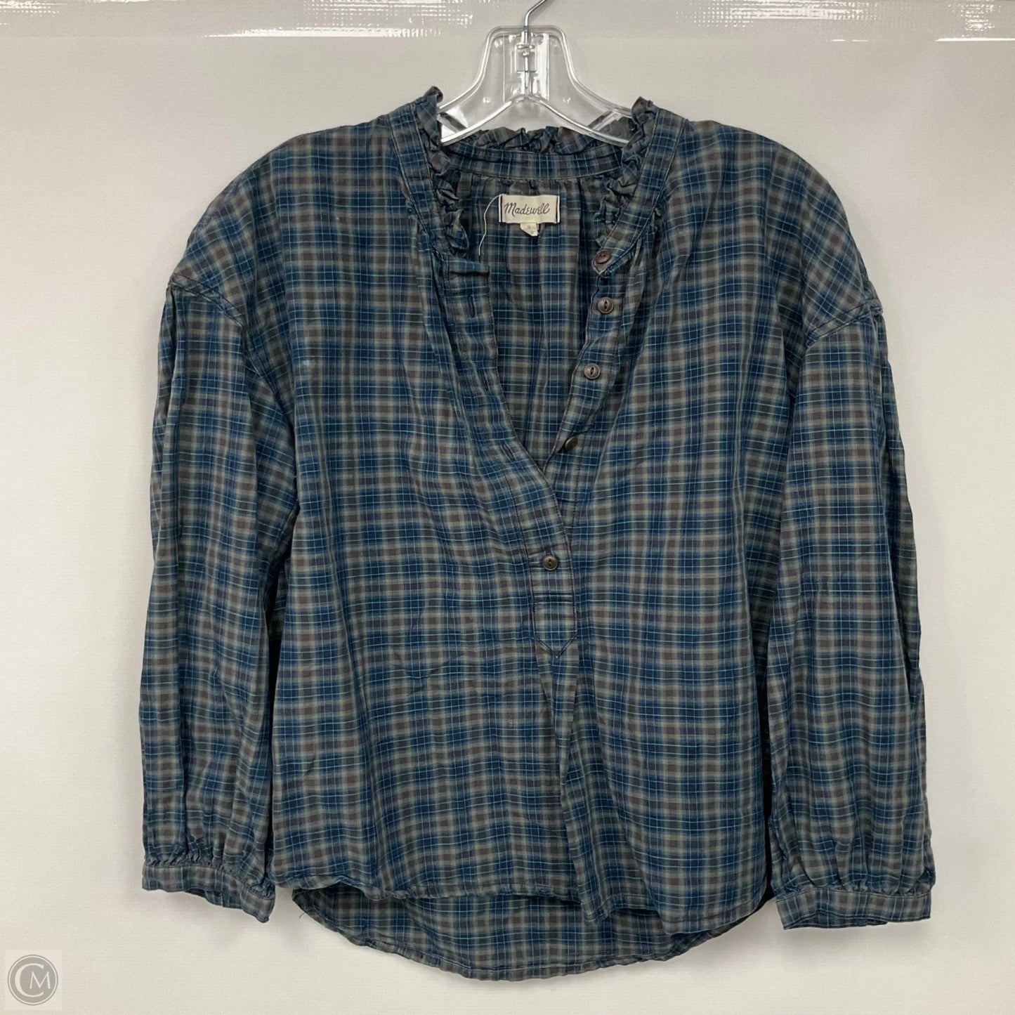 Top Long Sleeve By Madewell In Plaid Pattern, Size: M
