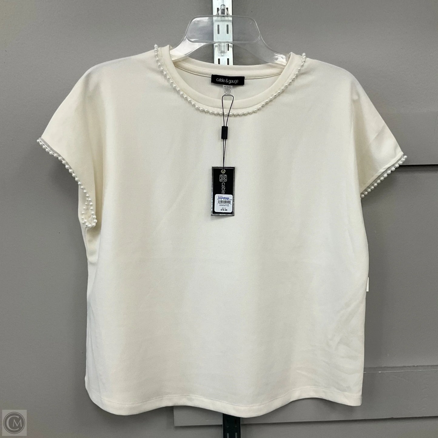 Blouse Short Sleeve By Cable And Gauge In White, Size: M