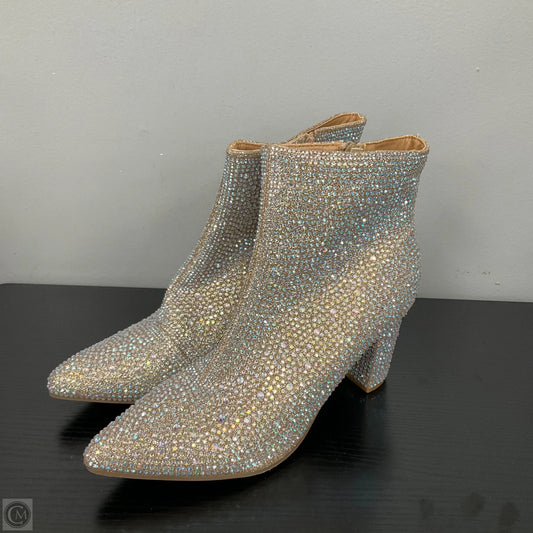Boots Ankle Heels By Forever In Silver, Size: 10