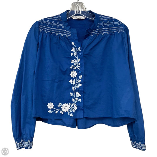 Top Long Sleeve By Zara In Blue, Size: S