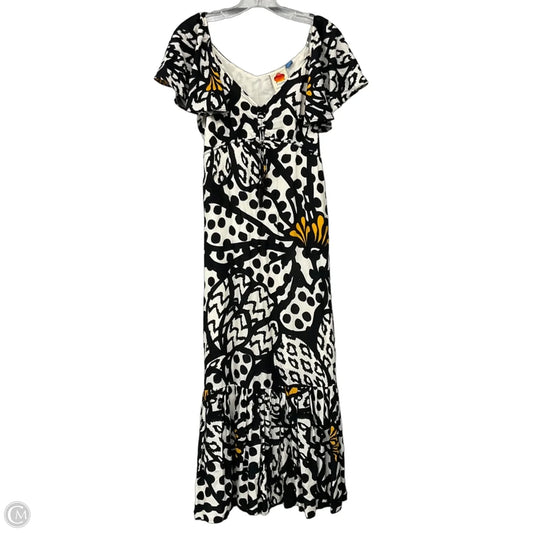 Fluttered-Sleeve Maxi Dress By Anthropologie In Black & Cream, Size: Xs