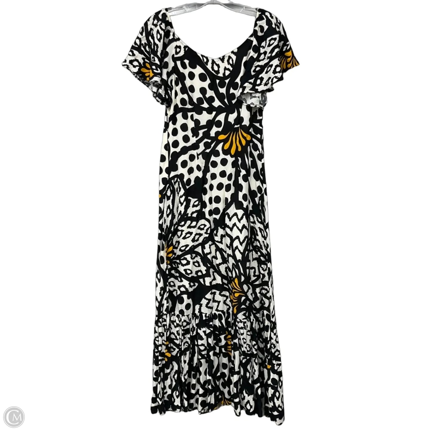 Fluttered-Sleeve Maxi Dress By Farm Rio In Black & Cream, Size: Xs