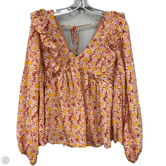 Blouse Long Sleeve By Simply Southern In Floral Print, Size: Xl