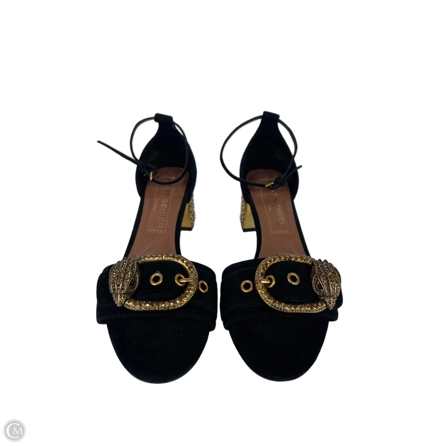 Sandals Designer By Kurt Geiger In Black & Gold, Size: 7.5
