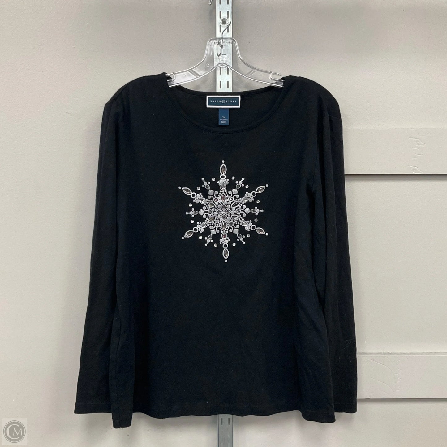 Top Long Sleeve By Karen Scott In Black & Silver, Size: Xl