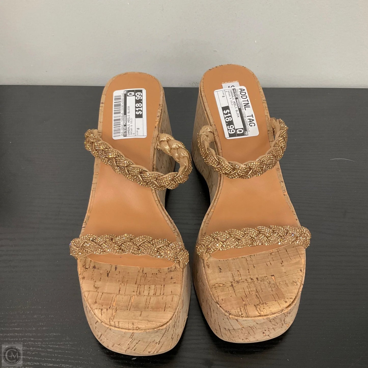 Sandals Heels Block By Steve Madden In Brown & Gold, Size: 8