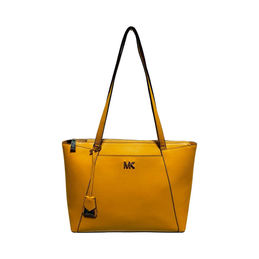Maddie MD Saffiano Pebbled Leather Top Zip Closure Gold-Tone Hardware Marigold Yellow Tote Shoulder Handbag Designer By Michael Kors  Size: Large
