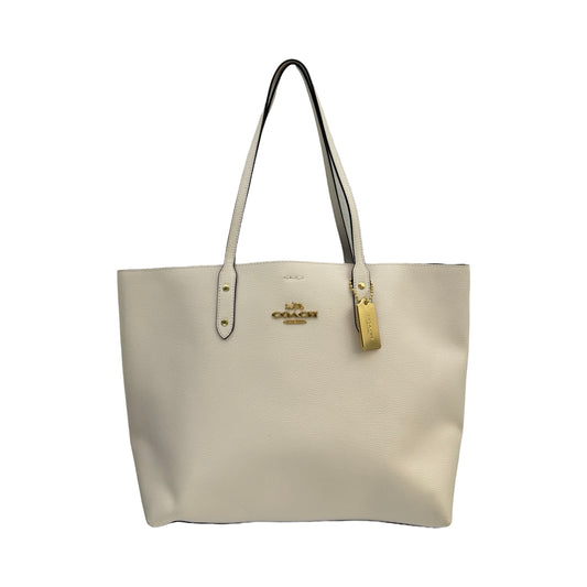 NWT Town Polished Pebble Leather Gold-Tone Hardware Snap Closure Cream Tote Shoulder Handbag Designer By Coach  Size: Large