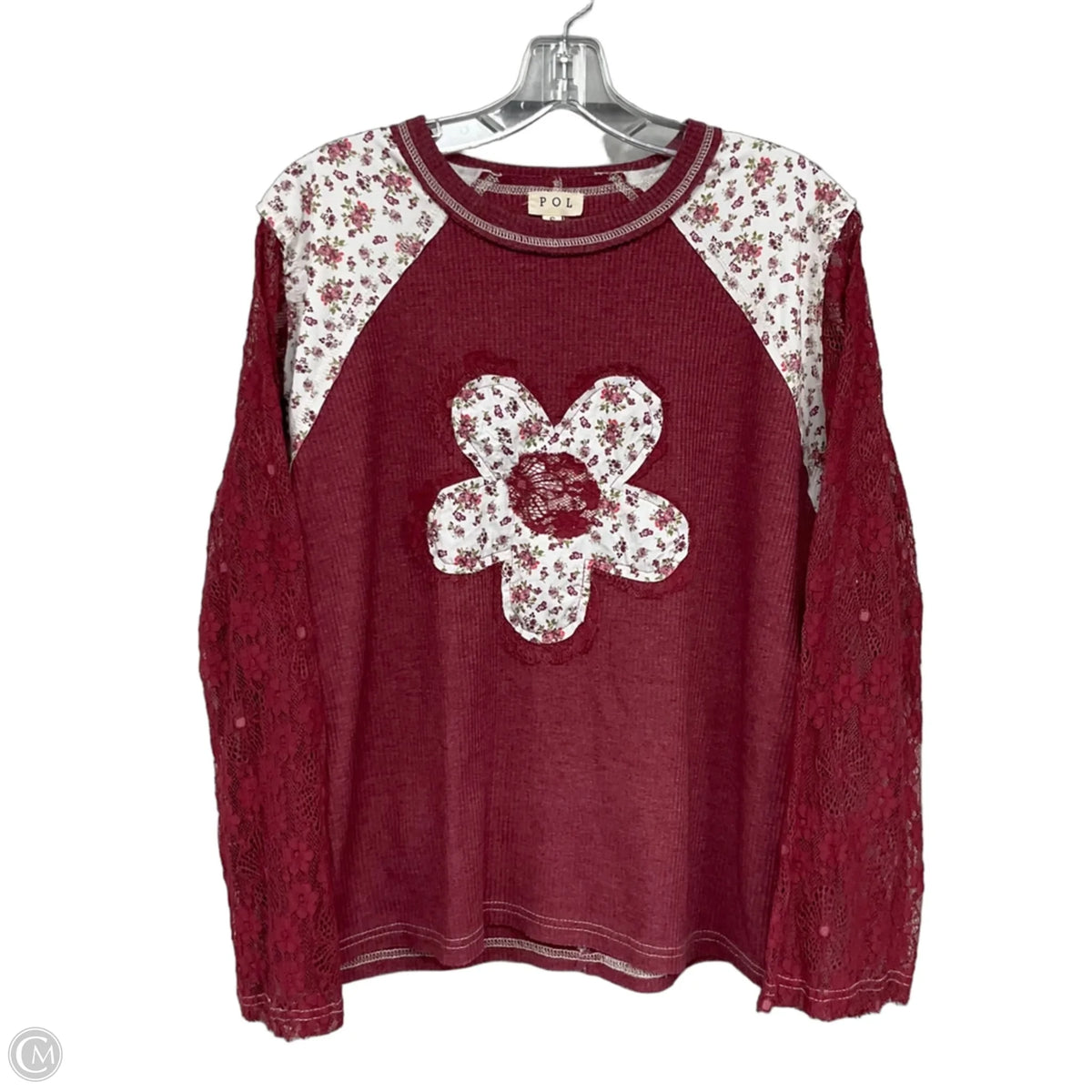 Top Long Sleeve By Pol In Maroon, Size: S