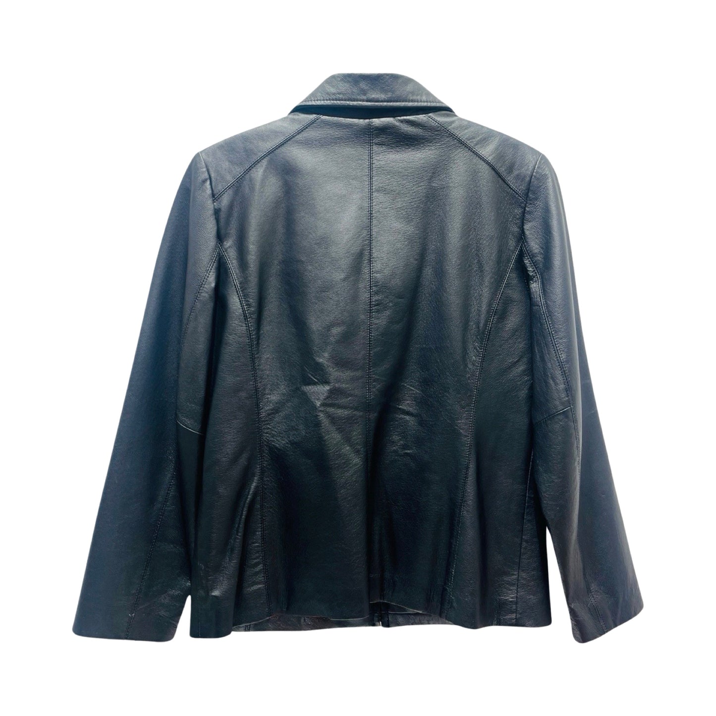 Button Up Collared Black Jacket Leather By Worthington  Size: Petite  Medium