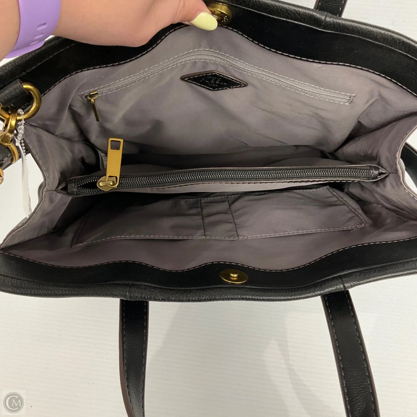 Handbag Leather By Fossil, Size: Medium