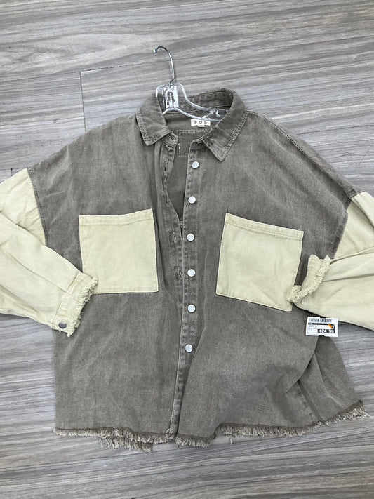 Jacket Shirt By Pol In Cream & Grey, Size: S