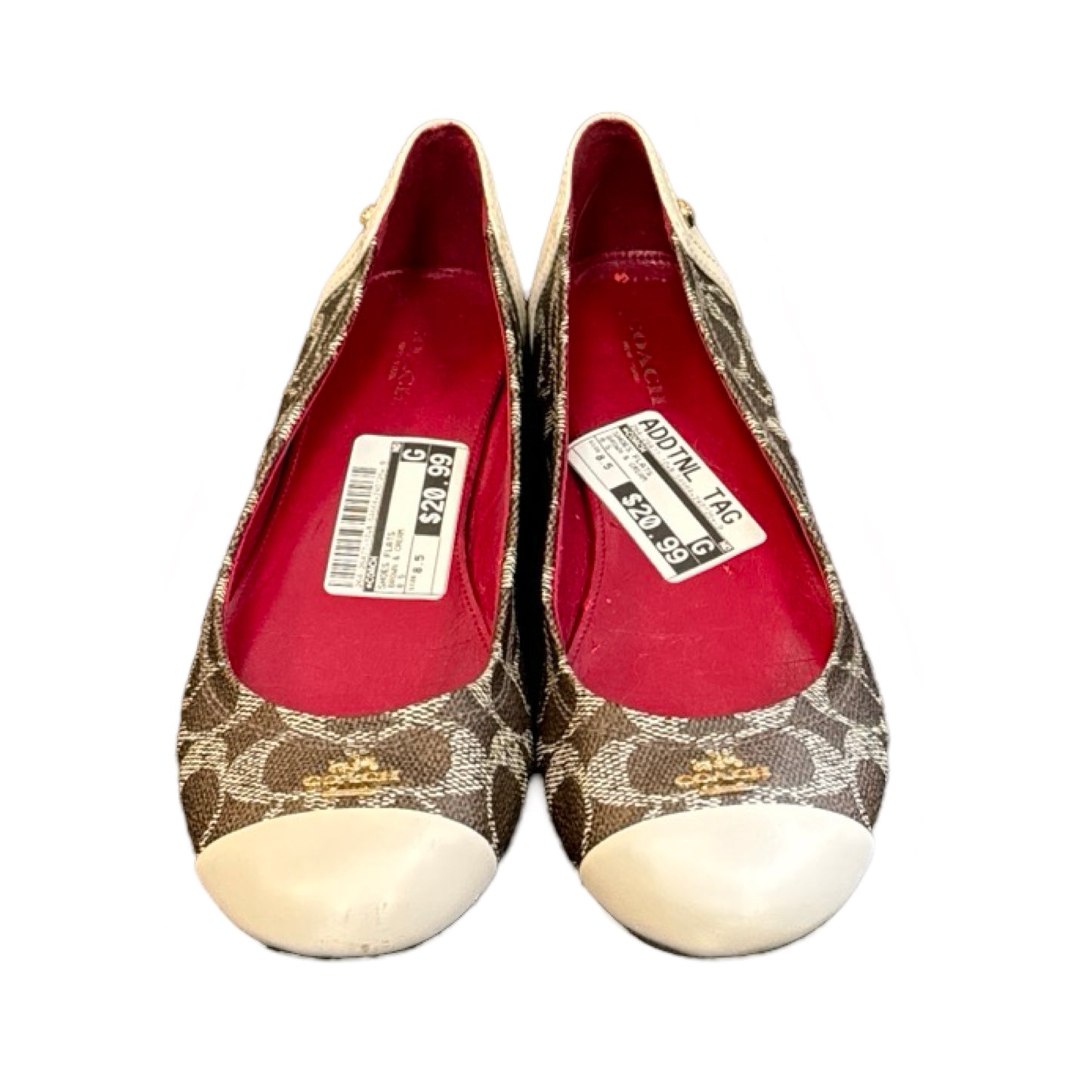 Brown & Cream Shoes Flats Designer Coach, Size 8.5