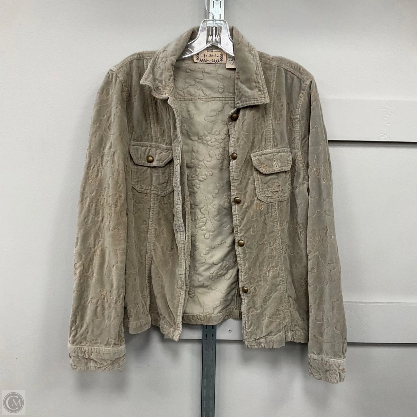 Jacket Shirt By Life Style Fashions Inc In Green, Size: L