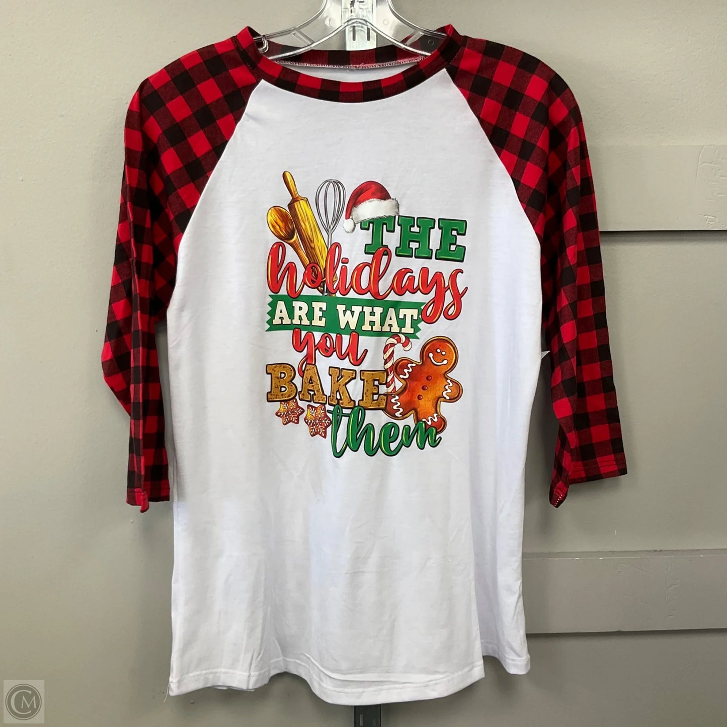 Top Long Sleeve In Plaid Pattern, Size: L