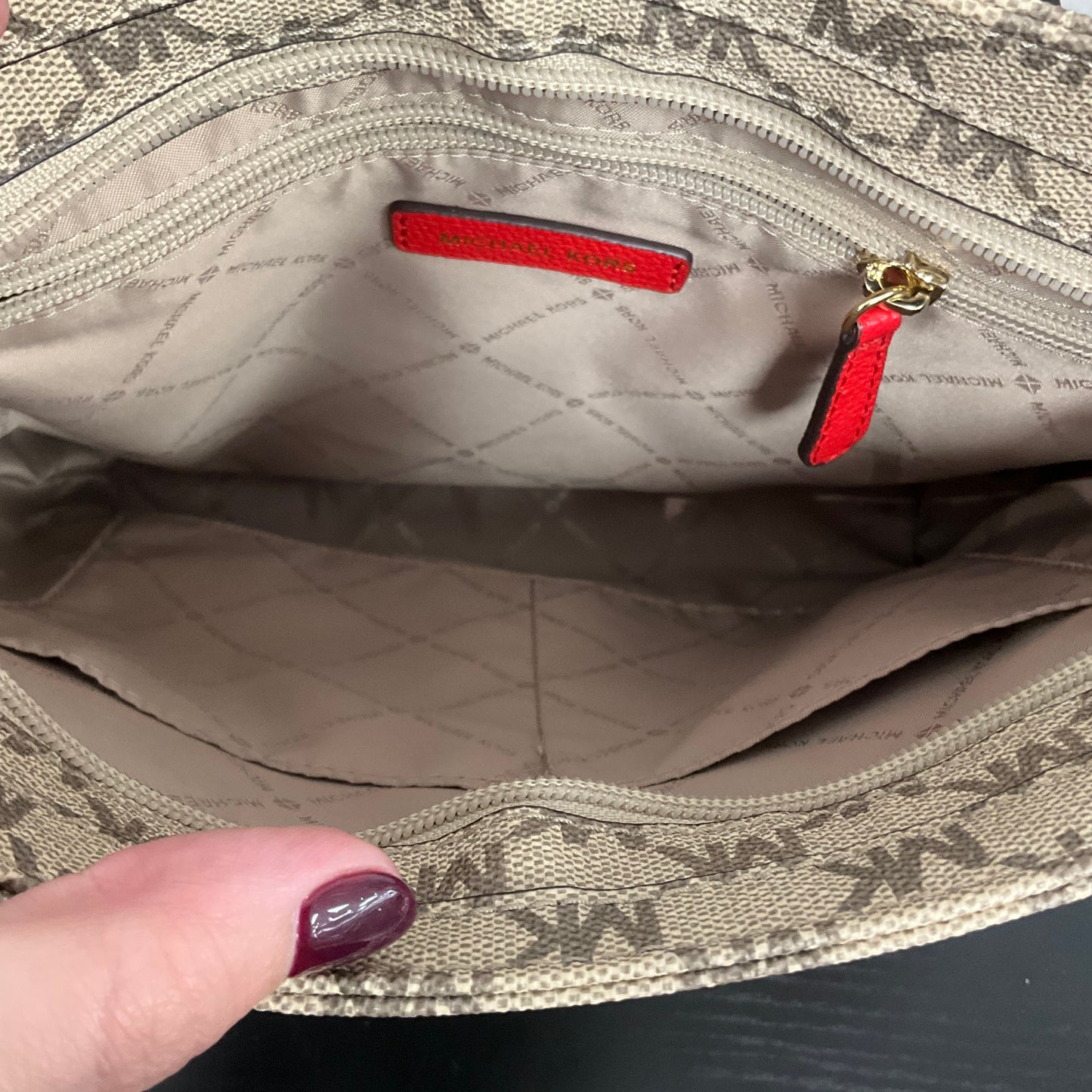 Crossbody Designer By Michael Kors In Brown & Red, Size:Medium