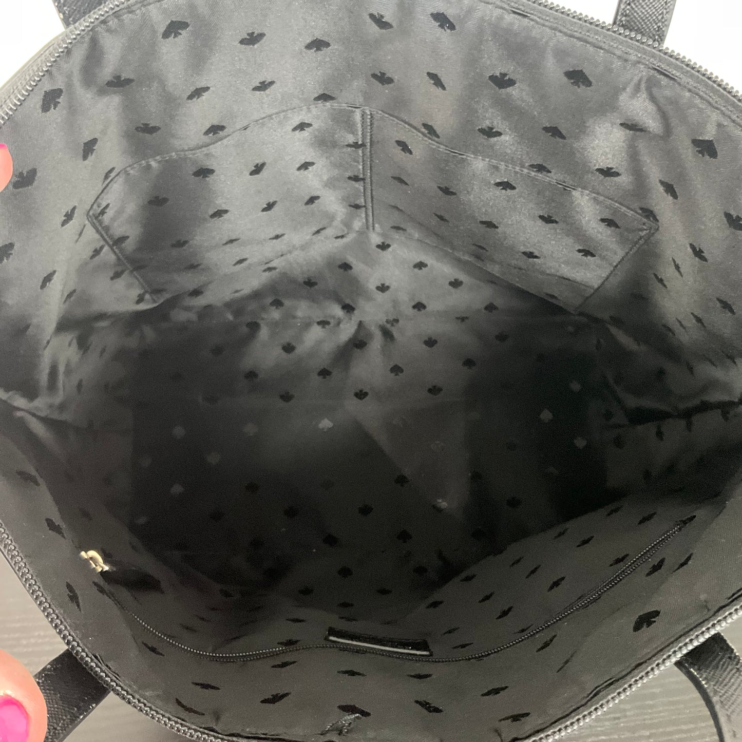 Handbag Designer By Kate Spade In Black & Silver, Size:Large
