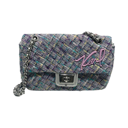 NWT Agyness Tweed Textile Lilac Multicolored with Silver-Toned Hardware Shoulder Bag Handbag Designer By Karl Lagerfeld  Size: Medium