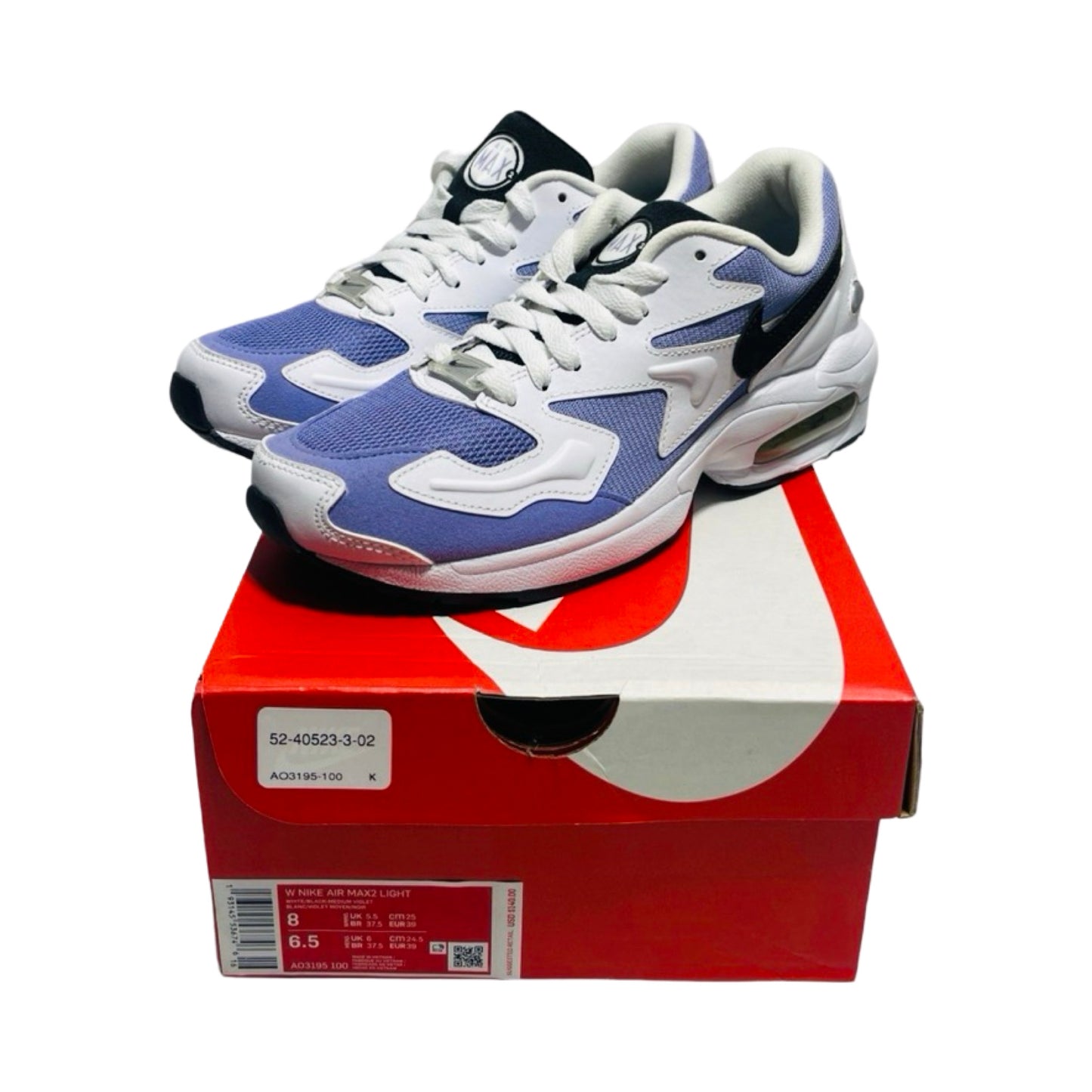 Air Max2 Light White/Black Medium Violet Shoes Athletic By Nike  Size: 8