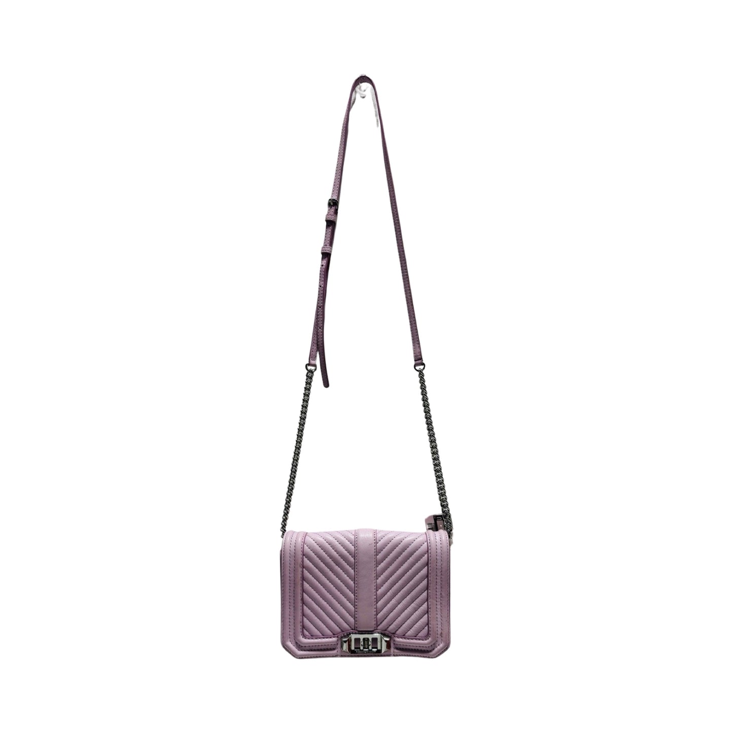 Love Nubuck Turnlock Closure with Adjustable Chain & Leather Strap Lavender Crossbody Designer By Rebecca Minkoff  Size: Small