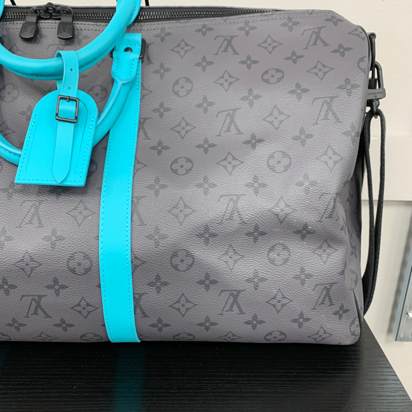 Keepall Bandouliere 55 Luxury Designer By Louis Vuitton In Black & Blue, Size:Large
