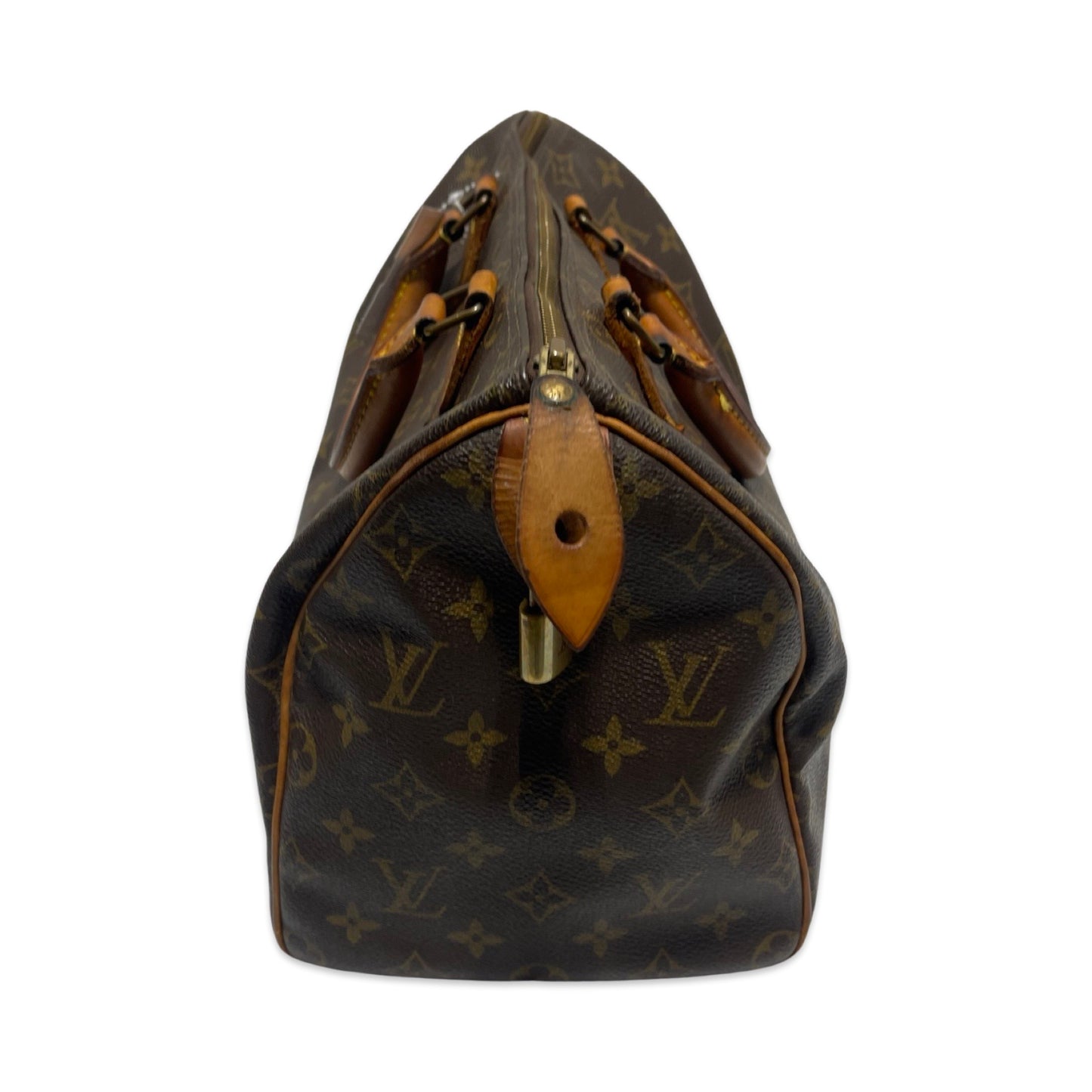 Speedy 30 Coated Canvas Monogram Brown with Brass Hardware Handbag Luxury Designer By Louis Vuitton Size: Medium