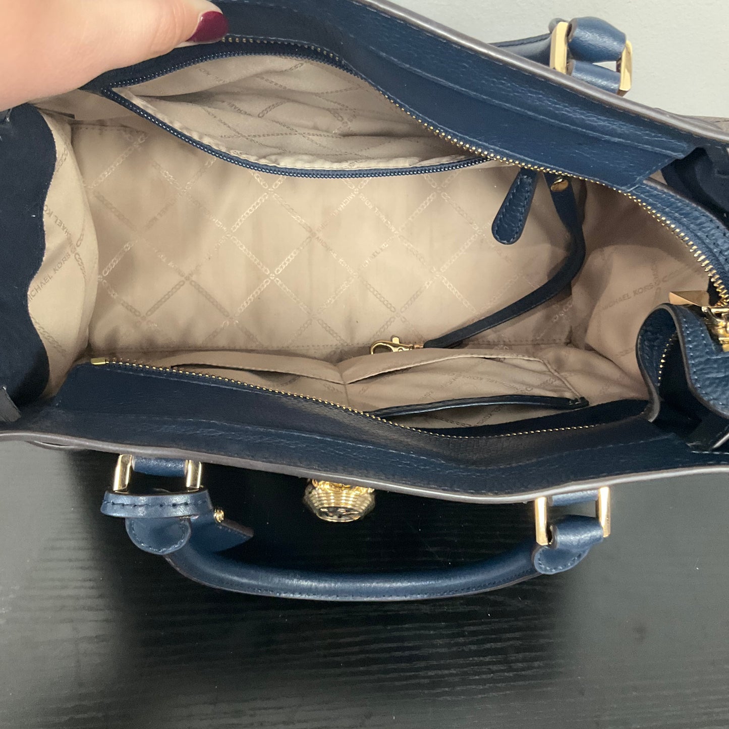 Handbag Designer By Michael Kors In Blue & Brown, Size:Medium