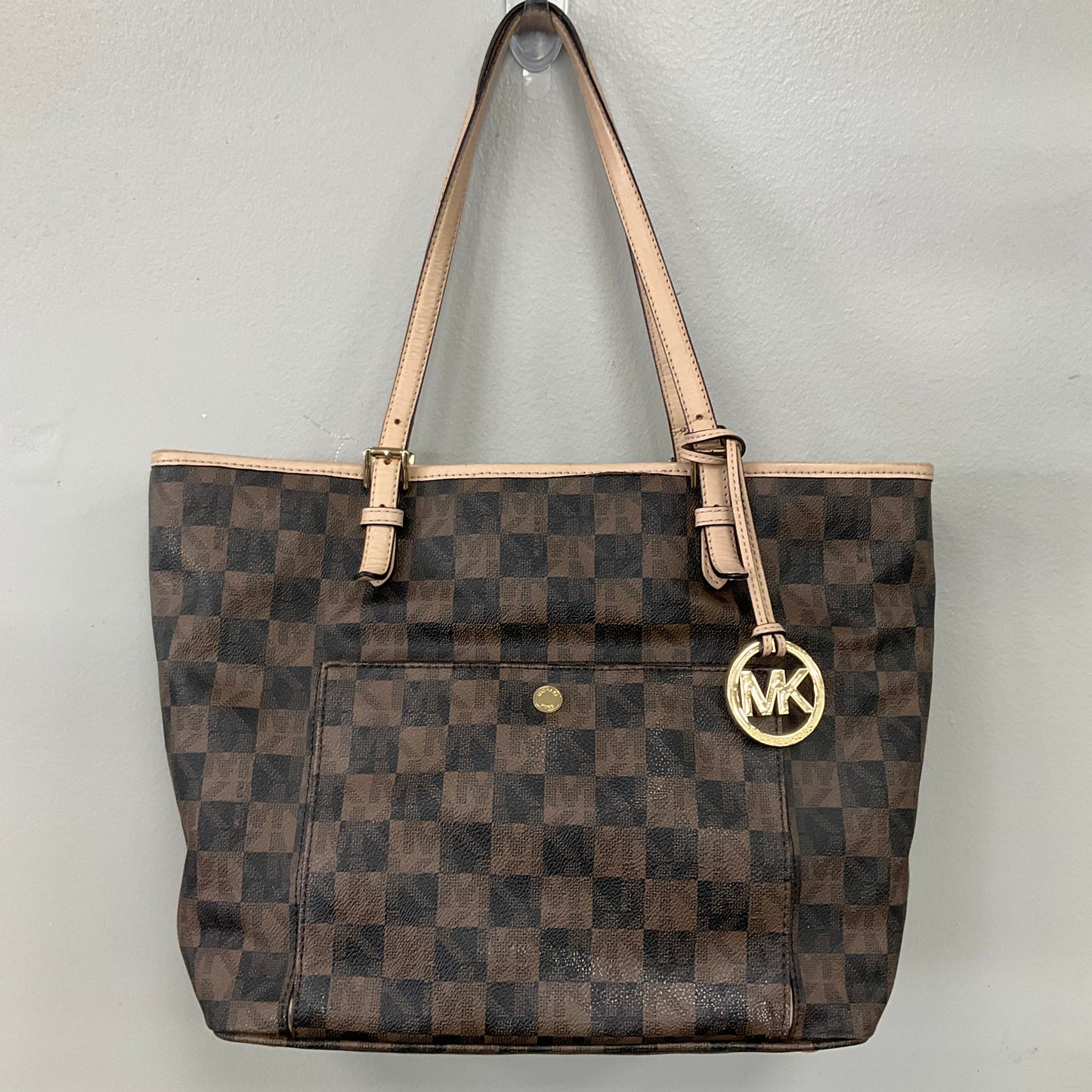 Handbag Designer By Michael Kors In Checkered Pattern, Size:Large