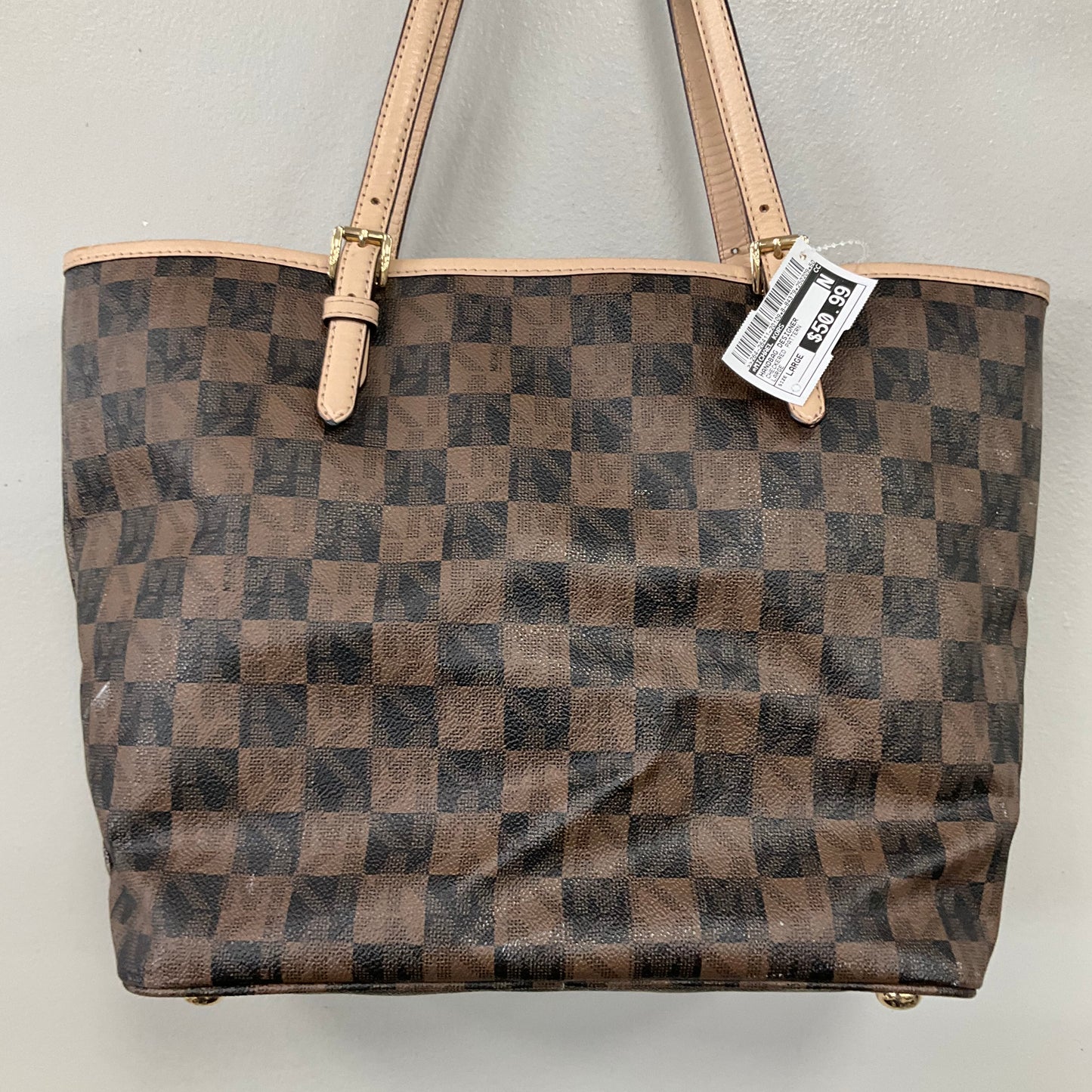 Handbag Designer By Michael Kors In Checkered Pattern, Size:Large