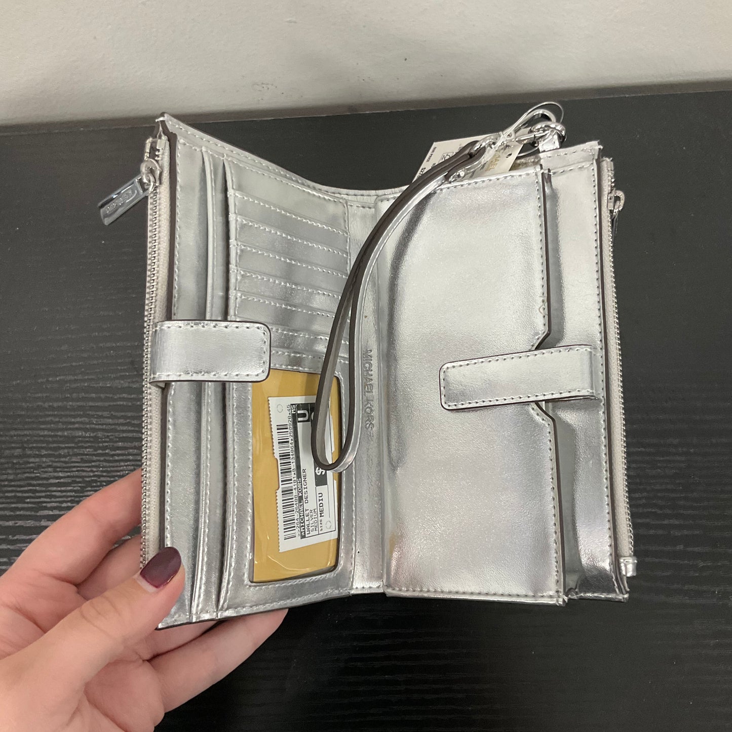 Wallet Designer By Michael Kors In Silver, Size:Medium