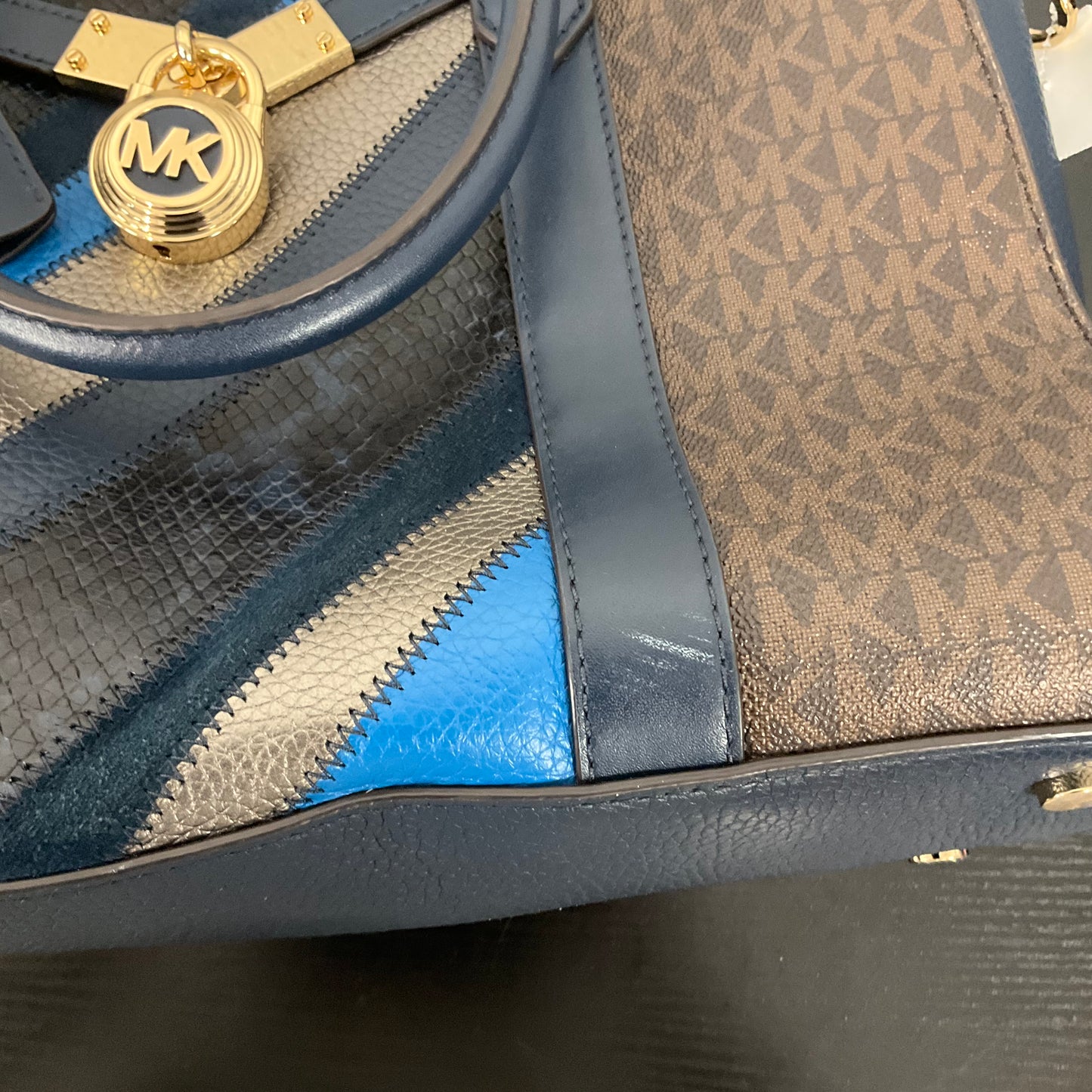 Handbag Designer By Michael Kors In Blue & Brown, Size:Medium