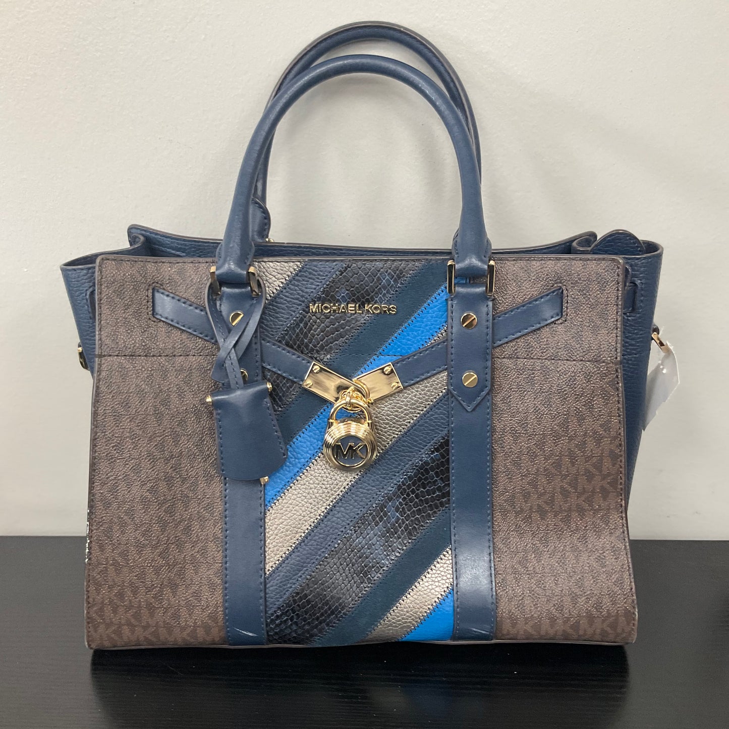 Handbag Designer By Michael Kors In Blue & Brown, Size:Medium
