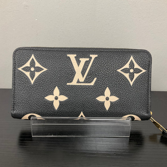 Zippy Wallet Luxury Designer By Louis Vuitton In Black & Cream, Size:Large