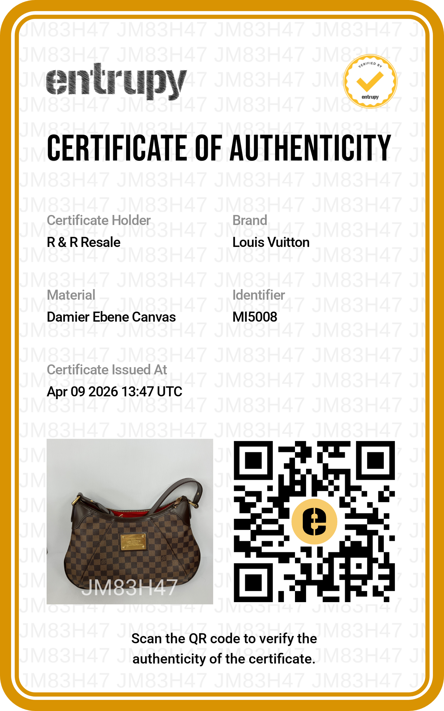 2011 Damier Ebene Thames by Louis Vuitton, Size: Medium