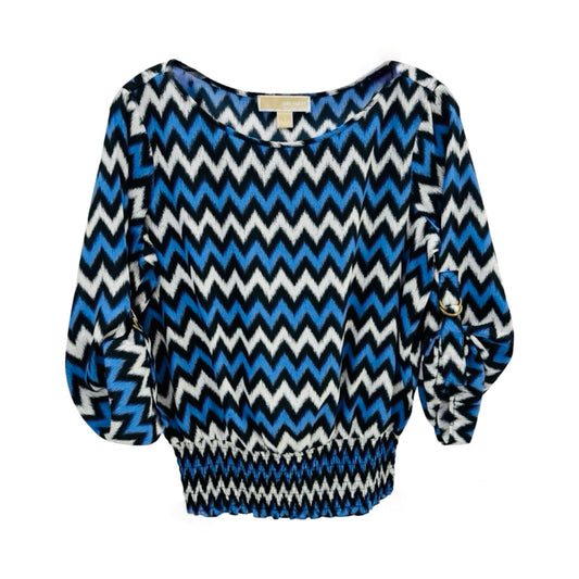 Blue White Black Zig-Zag Striped Top Long Sleeve Blouse Designer By Michael By Michael Kors  Size: S