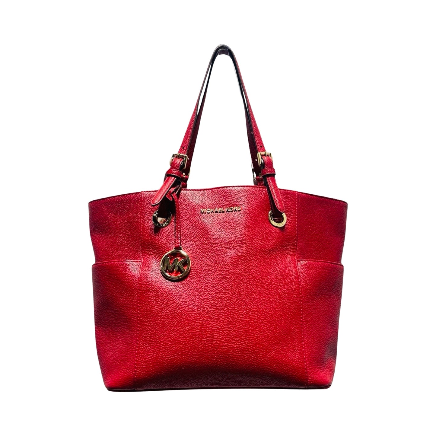 Pebbled Leather Gold-Tone Hardware Dual Adjustable Shoulder Straps Red Tote Shoulder Handbag Designer By Michael Kors  Size: Medium