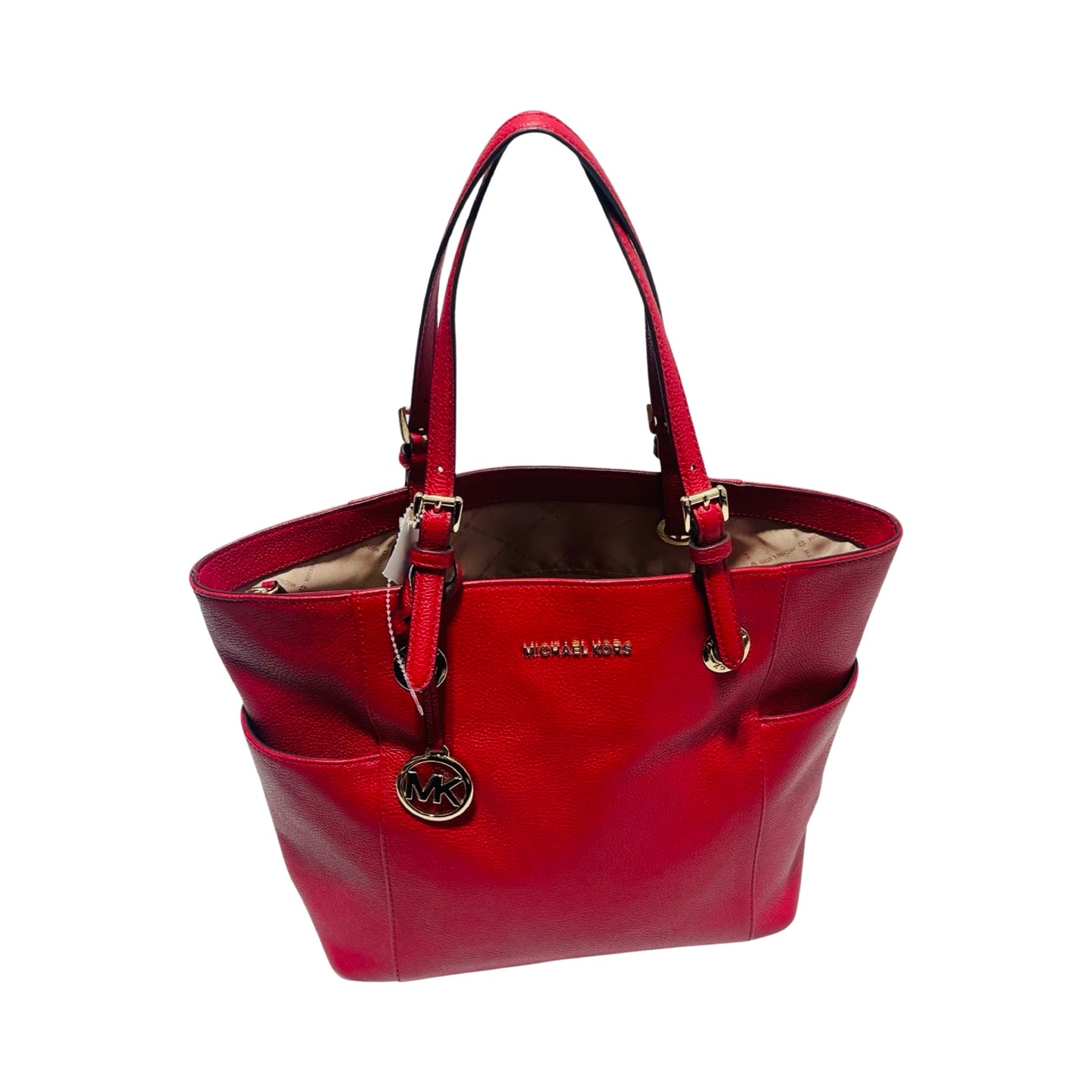 Pebbled Leather Gold-Tone Hardware Dual Adjustable Shoulder Straps Red Tote Shoulder Handbag Designer By Michael Kors  Size: Medium