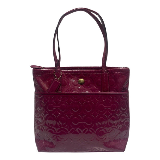Peyton Embossed Patent Leather Passion Berry Tote Handbag Designer By Coach  Size: Medium